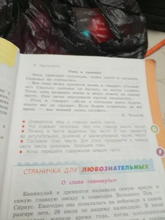Помоги определить тему и главную мысль текста "Отец и сыновья"