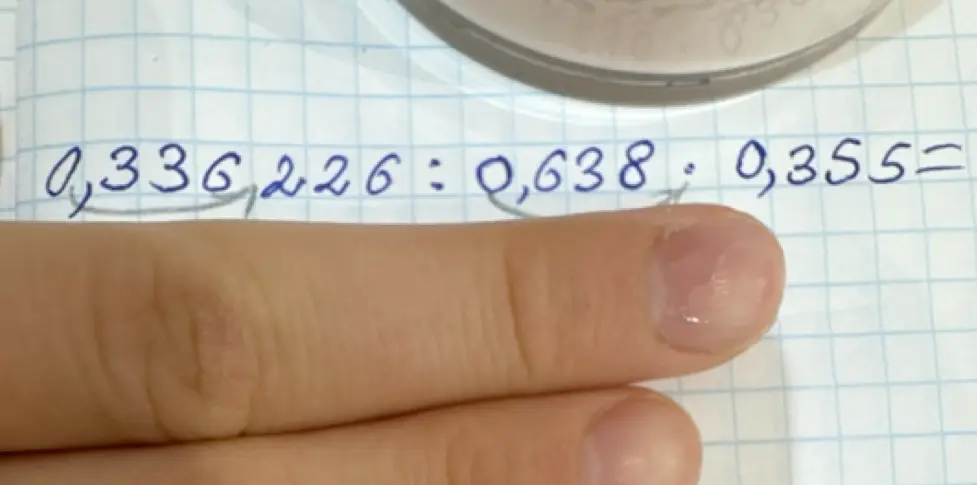 Вычисли результат выражения 0,336226 : 0,638 : 0,355