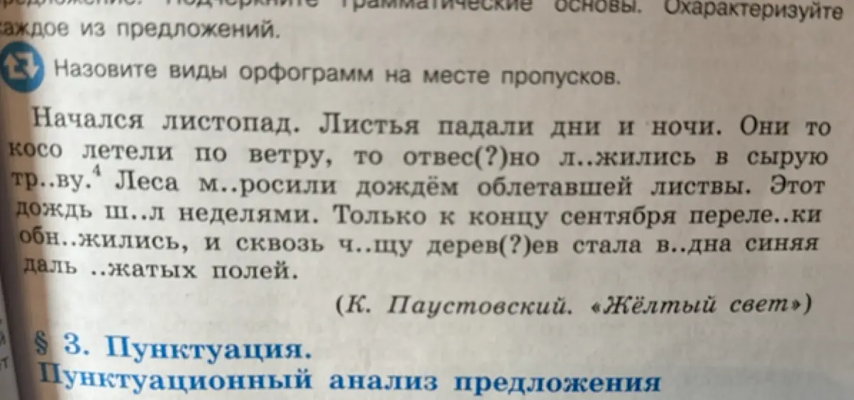 Назови виды орфограмм на месте пропусков в тексте.