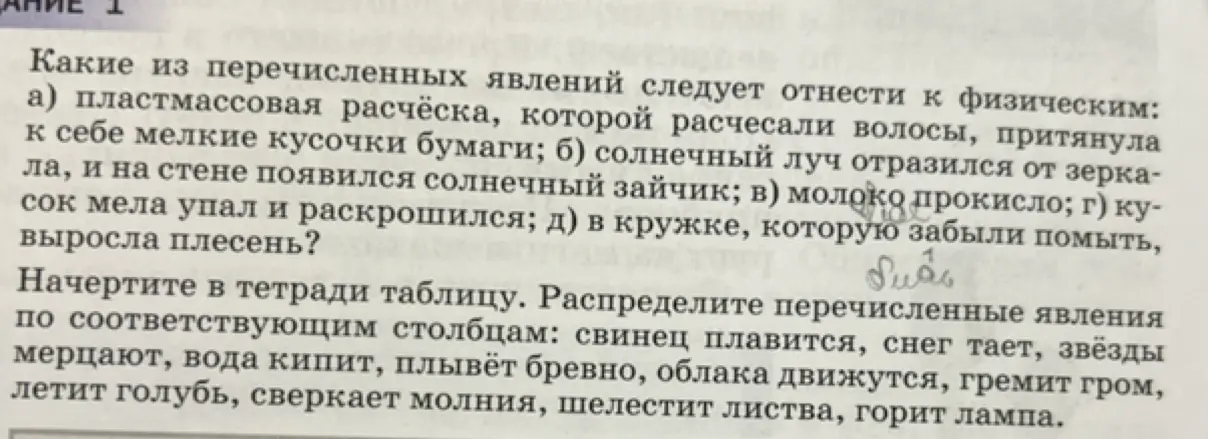 Какие из перечисленных явлений следует отнести к физическим: а) пластмассовая расчёска, которой расчесали волосы, притянула к себе мелкие кусочки бумаги