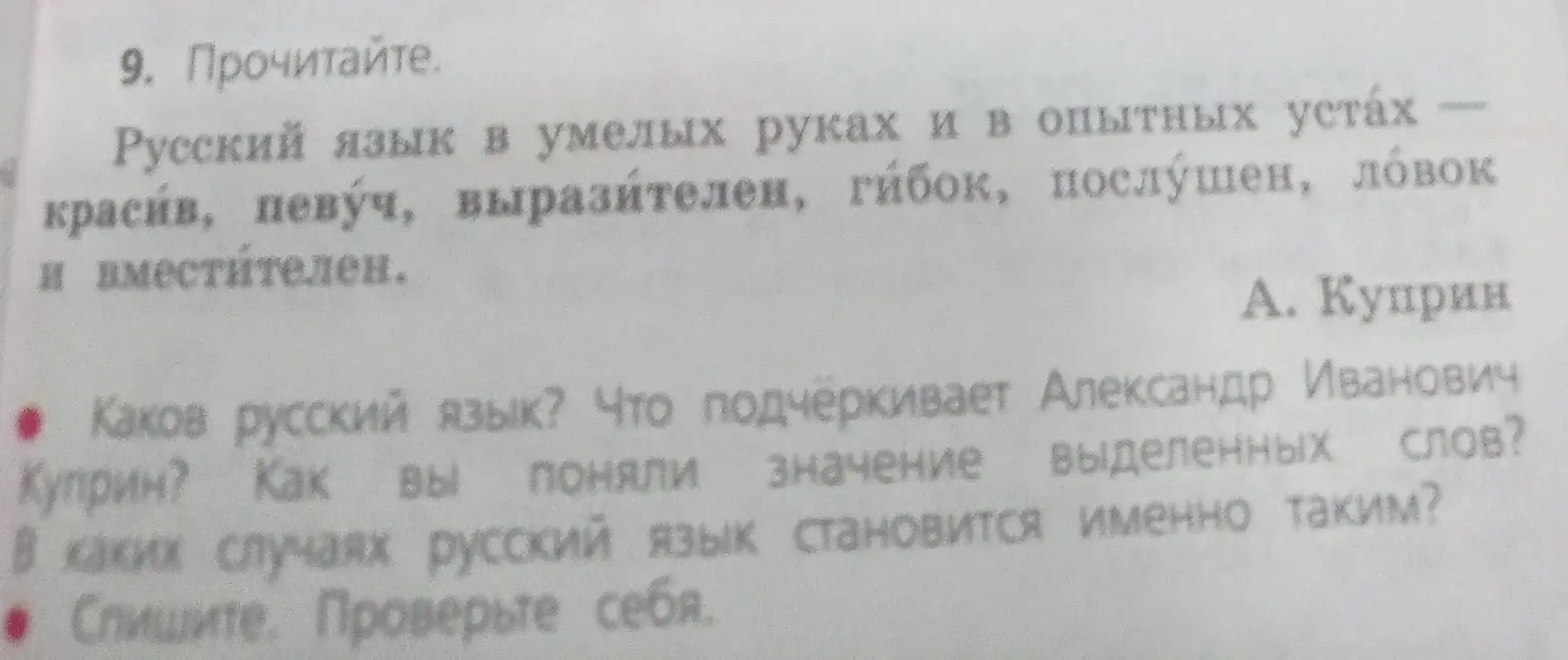 Каков русский язык? Что подчёркивает Александр Иванович Куприн?