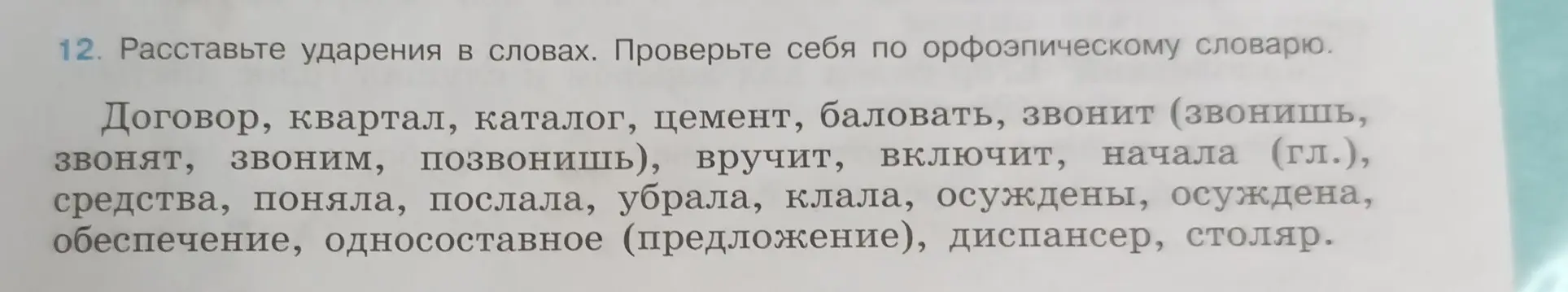 Помоги расставить ударения в словах из упражнения 12