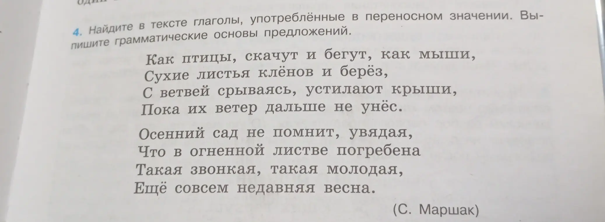 Ты просишь найти в тексте глаголы, употреблённые в переносном значении, и выписать грамматические основы предложений.
