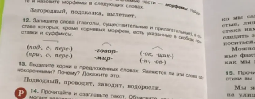 Выдели корни в словах: подводный, проводит, заводит, водоросли и определи, являются ли они однокоренными