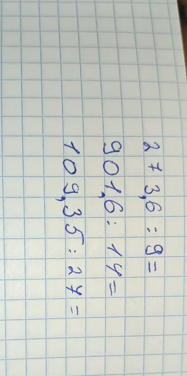 Реши примеры: 27,36 : 9, 9016 : 19 и 109,35 : 24