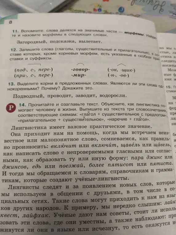 Вспомни, на какие значимые части делятся слова и назови морфемы в словах: загородный, подсказка, вылетает.