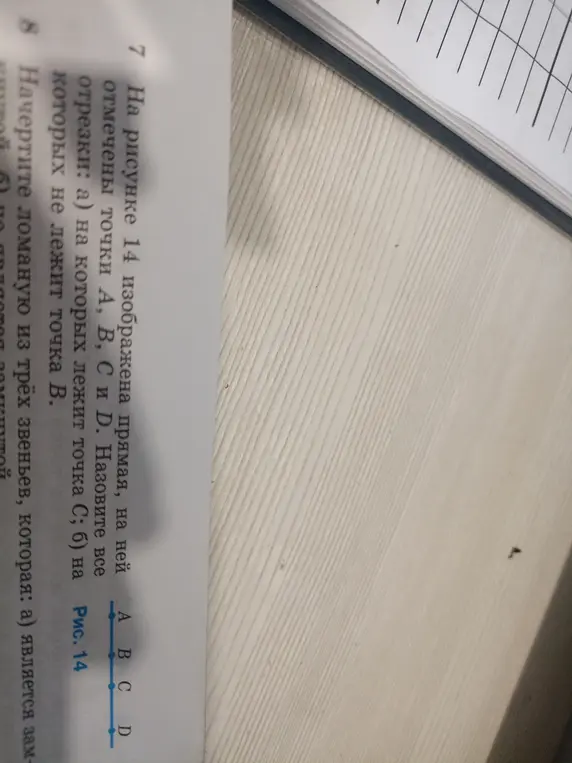 Назови все отрезки, на которых лежит точка C; на которых не лежит точка B.