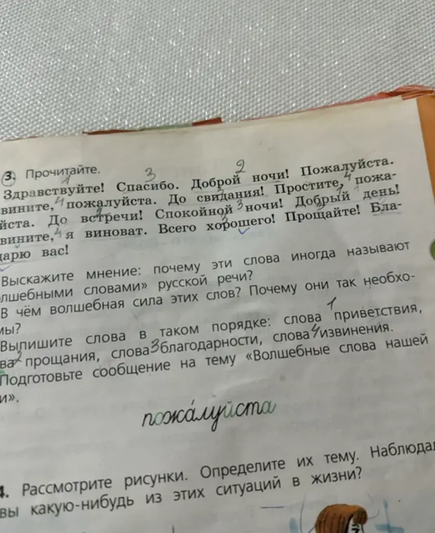 Выпиши слова приветствия, слова прощания, слова благодарности, слова извинения.