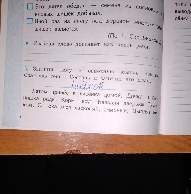 Помоги разобрать слово "достанет" как часть речи и запиши тему и основную мысль текста, озаглавь текст, составь и запиши его план