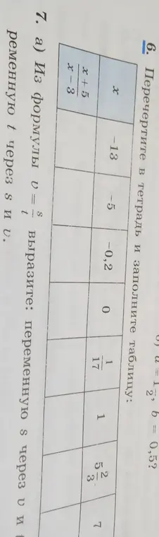 Помоги мне заполнить таблицу и выразить переменную t через s и v из формулы u = s/t