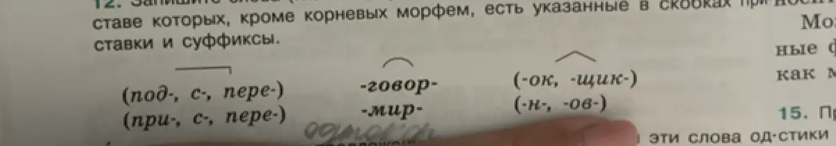 Напиши слова в составе которых, кроме корневых морфем, есть указанные в скобках приставки и суффиксы
