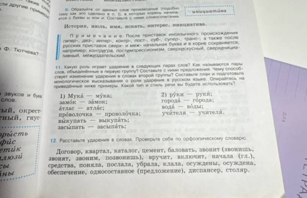 Объясни, какую роль играет ударение в парах слов и расставь ударения в словах.