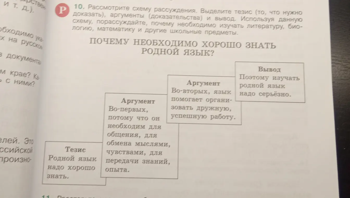 Выдели тезис, аргументы и вывод в схеме рассуждения о том, почему необходимо хорошо знать родной язык