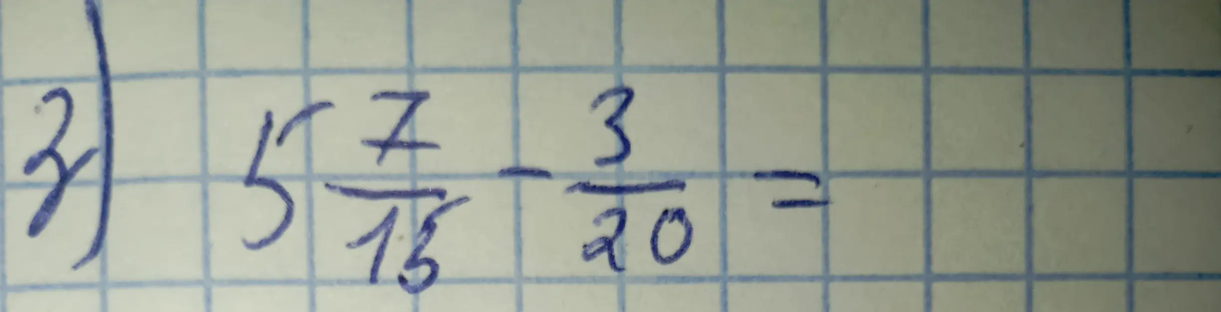 Вычисли разность $5\frac{7}{15} - \frac{3}{20}$