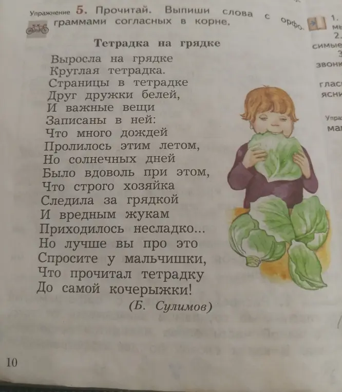 Выпиши слова с орфограммами согласных в корне из стихотворения
