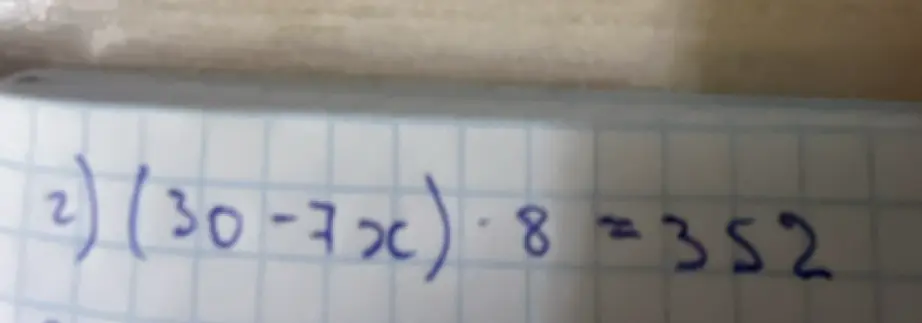 Реши уравнение (30 - 7x) * 8 = 352