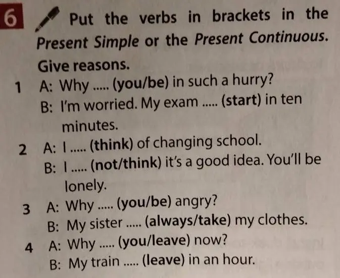 Помоги мне вставить глаголы в скобках в Present Simple или Present Continuous в предложении Why... (you/be) in such a hurry?
