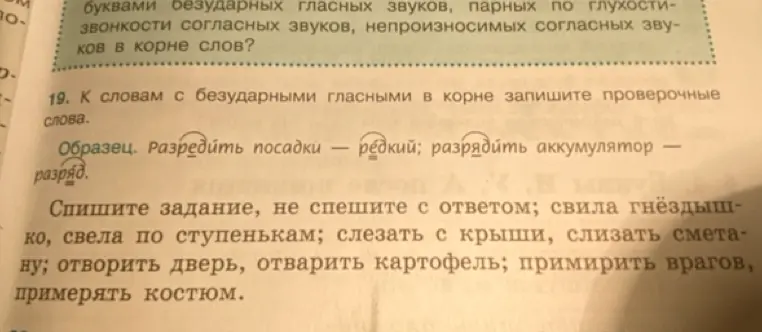 Подбери проверочные слова к словам с безударными гласными в корне