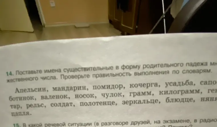 Помоги поставить имена существительные в форму родительного падежа множественного числа в задании 14