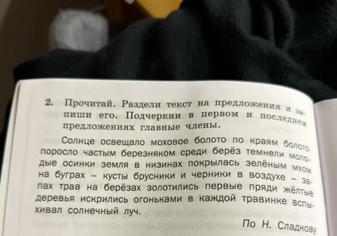 Раздели текст на предложения и подчеркни в первом и последнем предложениях главные члены.