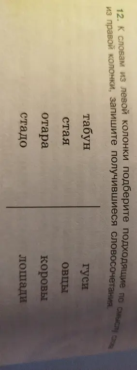 Подбери подходящие по смыслу слова из правой колонки к словам из левой колонки.