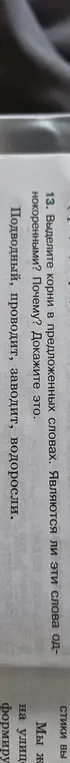 Помоги выделить корни в словах: подводный, проводит, заводит, водоросли и объясни, являются ли эти слова однокоренными и почему