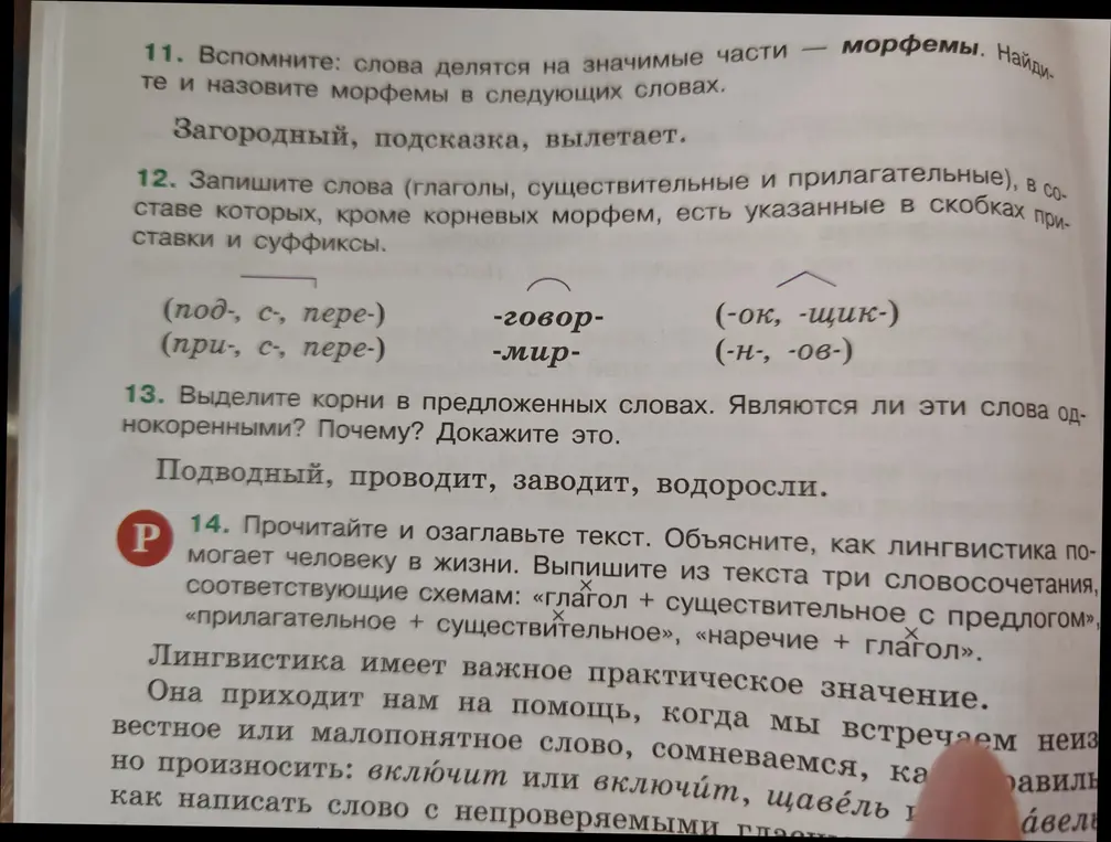 Ты просишь найти морфемы в словах 'Загородный', 'подсказка', 'вылетает'.