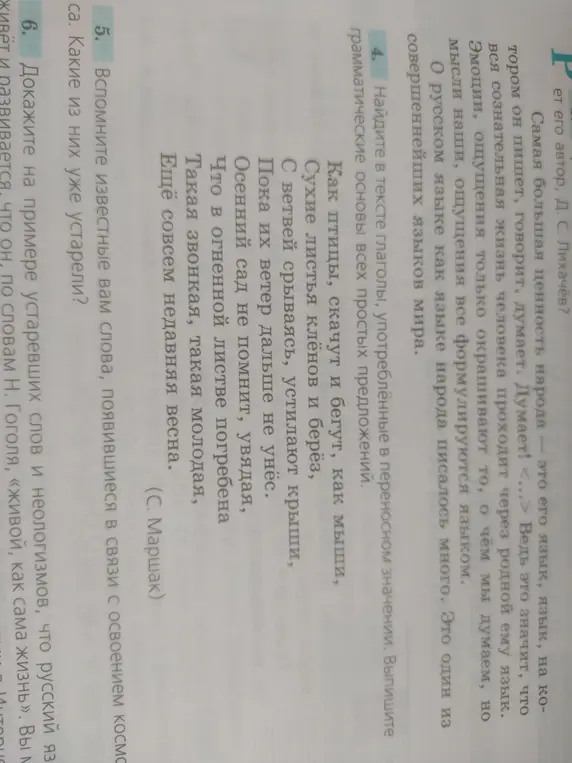 Найди в тексте глаголы, употреблённые в переносном значении и выпиши грамматические основы всех простых предложений.