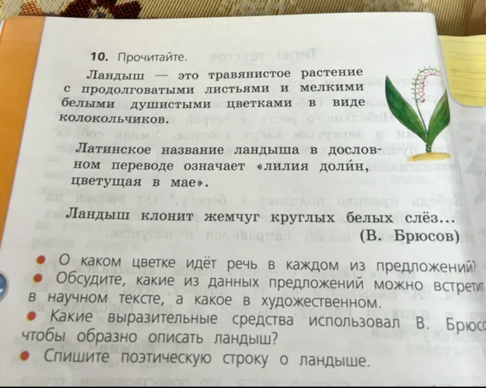 Выполни задание из упражнения 10: ответь о каком цветке идёт речь в каждом из предложений