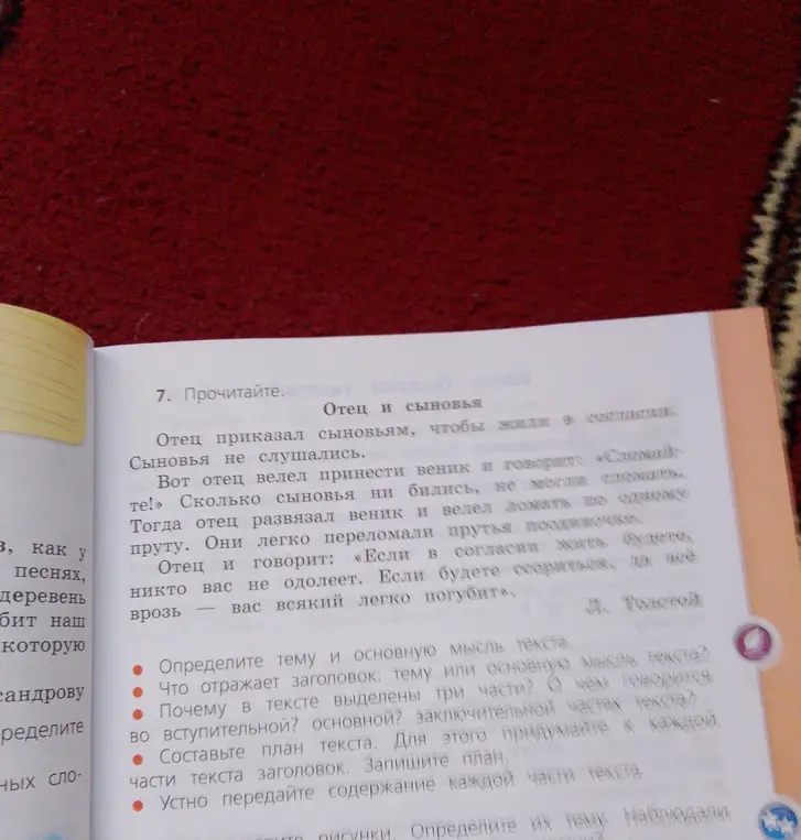 Помоги определить тему и основную мысль текста 'Отец и сыновья'