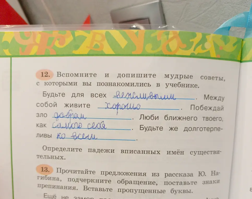 Определи падежи вписанных имён существительных.