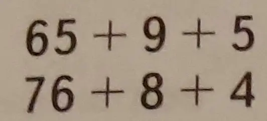 Ты просишь вычислить суммы: 65 + 9 + 5, 76 + 8 + 4, 20 + 27 + 3 + 30, 50 + 19 + 1 + 20