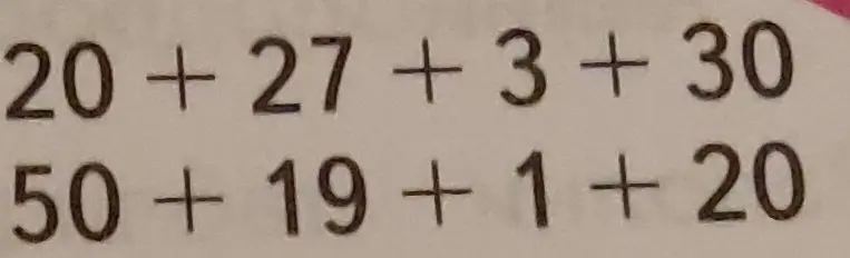 Ты просишь вычислить суммы: 65 + 9 + 5, 76 + 8 + 4, 20 + 27 + 3 + 30, 50 + 19 + 1 + 20
