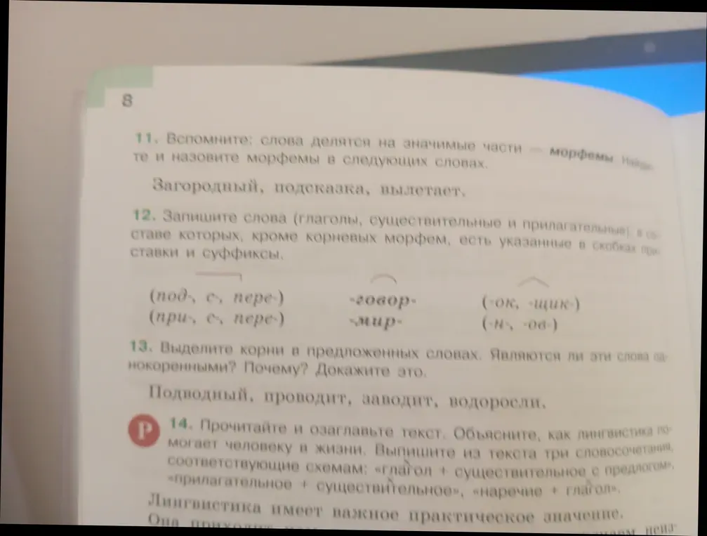 Выполни морфемный разбор слов 'Загородный', 'Подсказка', 'Вылетает'