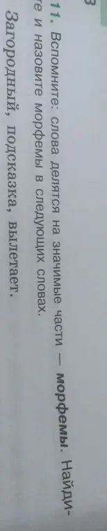 Объясни, как найти и назвать морфемы в словах "Загородный, подсказка, вылетает"