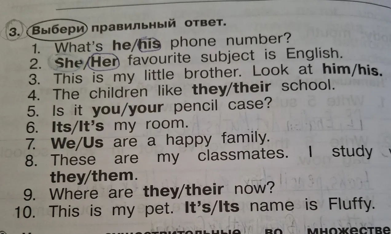 Помоги мне выбрать правильный ответ в упражнении 3: What's he/his phone number?