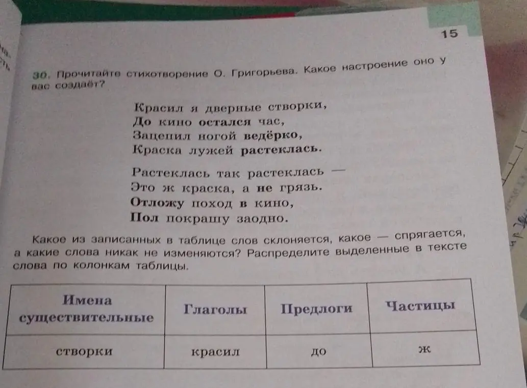 Можешь ли ты распределить выделенные в тексте слова по колонкам таблицы?