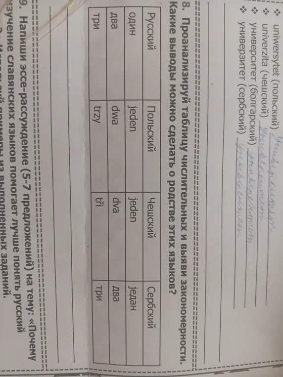 Можешь ли ты проанализировать таблицу числительных и выявить закономерности и какие выводы можно сделать о родстве этих языков?