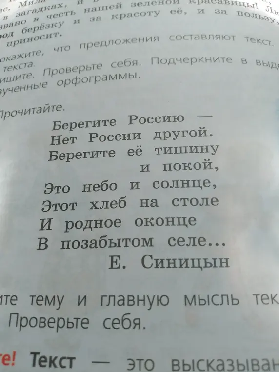 Определи тему и главную мысль текста про Россию