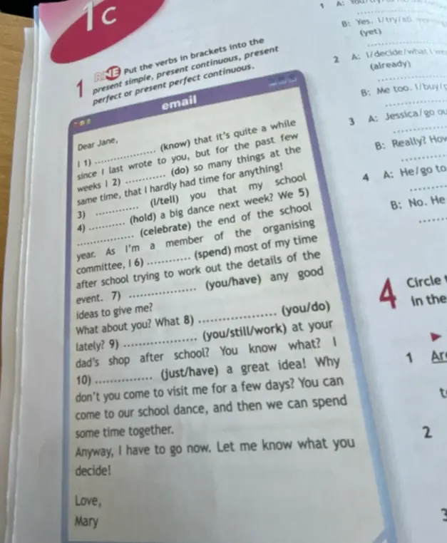 Помоги в упражнении: поставь глаголы в скобках в Present Simple, Present Continuous, Present Perfect или Present Perfect Continuous