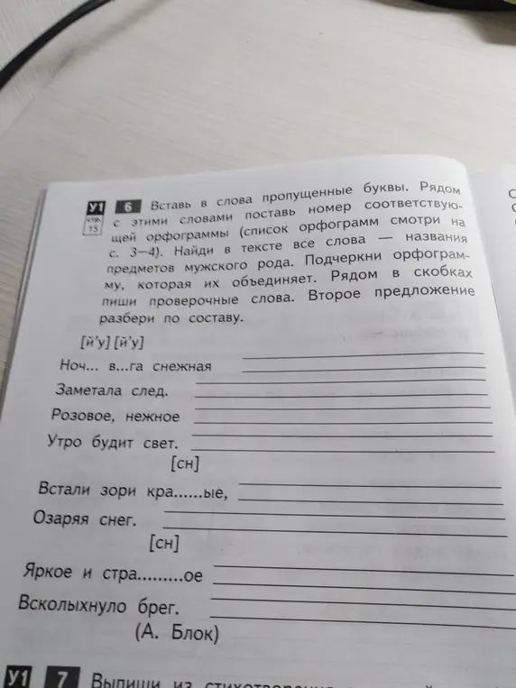Вставь в слова пропущенные буквы: Ноч... в...га снежная