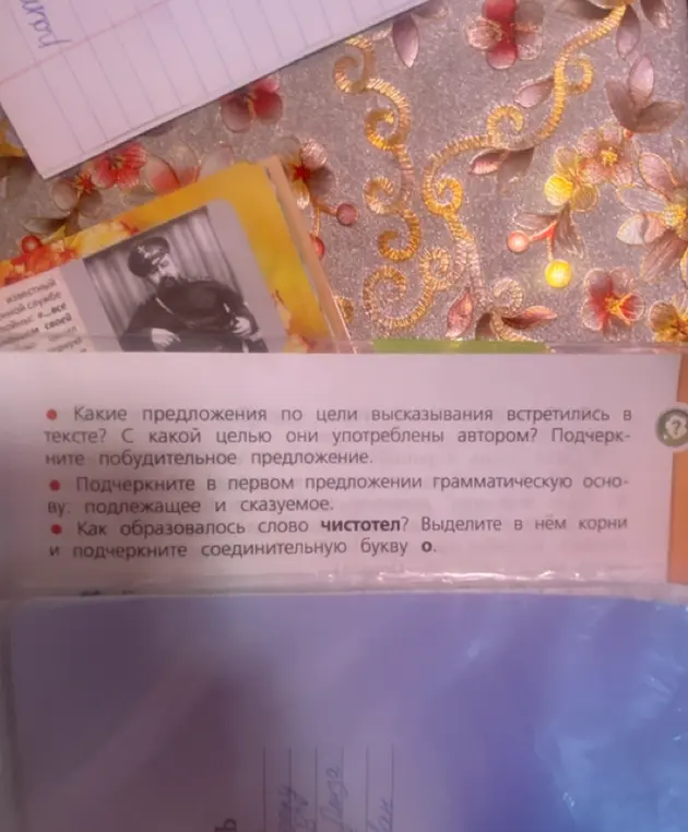 Объясни, какие предложения по цели высказывания встретились в тексте, с какой целью они употреблены автором, и подчеркни побудительное предложение.