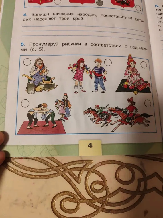 Запиши названия народов, представители которых населяют твой край и пронумеруй рисунки в соответствии с подписями
