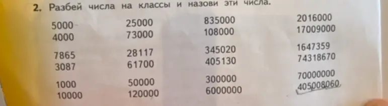 Объясни, как разбить числа на классы и назвать эти числа из задания под номером 2