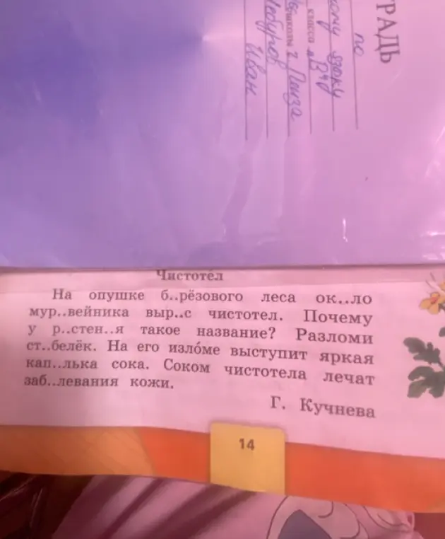 Какие предложения по цели высказывания встречаются в тексте о чистотеле и как образовалось слово чистотел?
