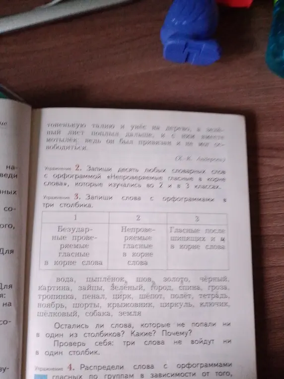 Распредели слова с орфограммами в три столбика