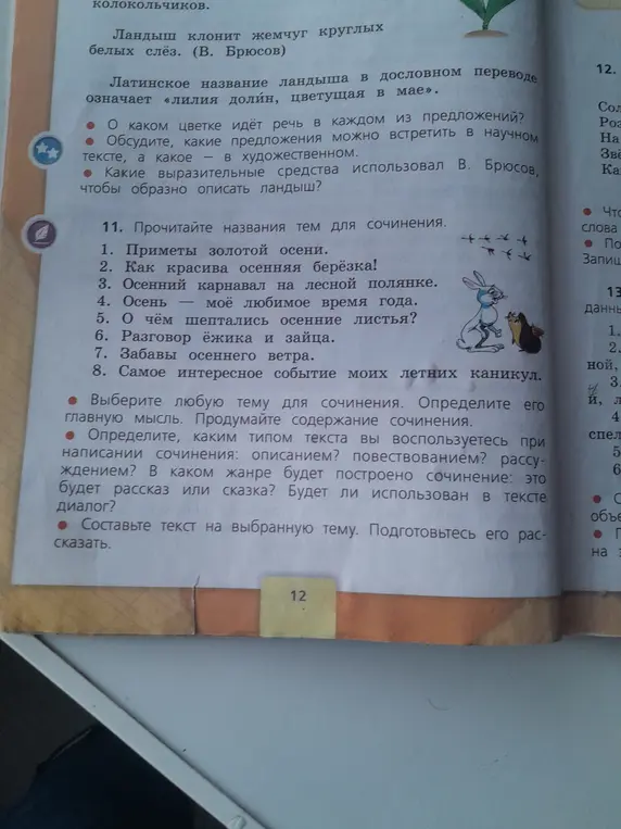 Предложи названия тем для сочинения, выбери тему, определи главную мысль, продумай содержание сочинения