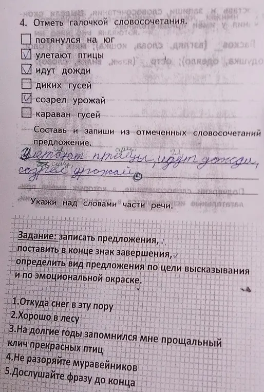Помоги записать предложения, поставить в конце знак завершения, определить вид предложения по цели высказывания и по эмоциональной окраске в упражнении 1