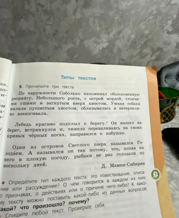 Определи тип каждого текста: это повествование, описание или рассуждение?
