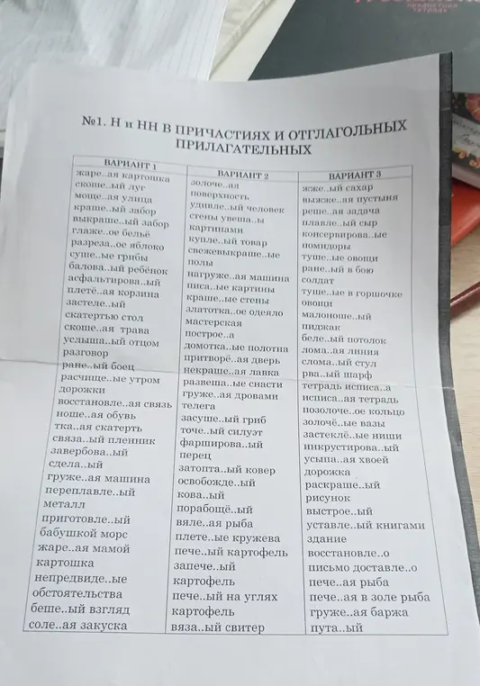 Объясни, как вставлять Н и НН в причастиях и отглагольных прилагательных в словах: жаре..ая картошка, скоше..ый луг, моще..ая улица и т.д. из вариантов 1, 2 и 3.